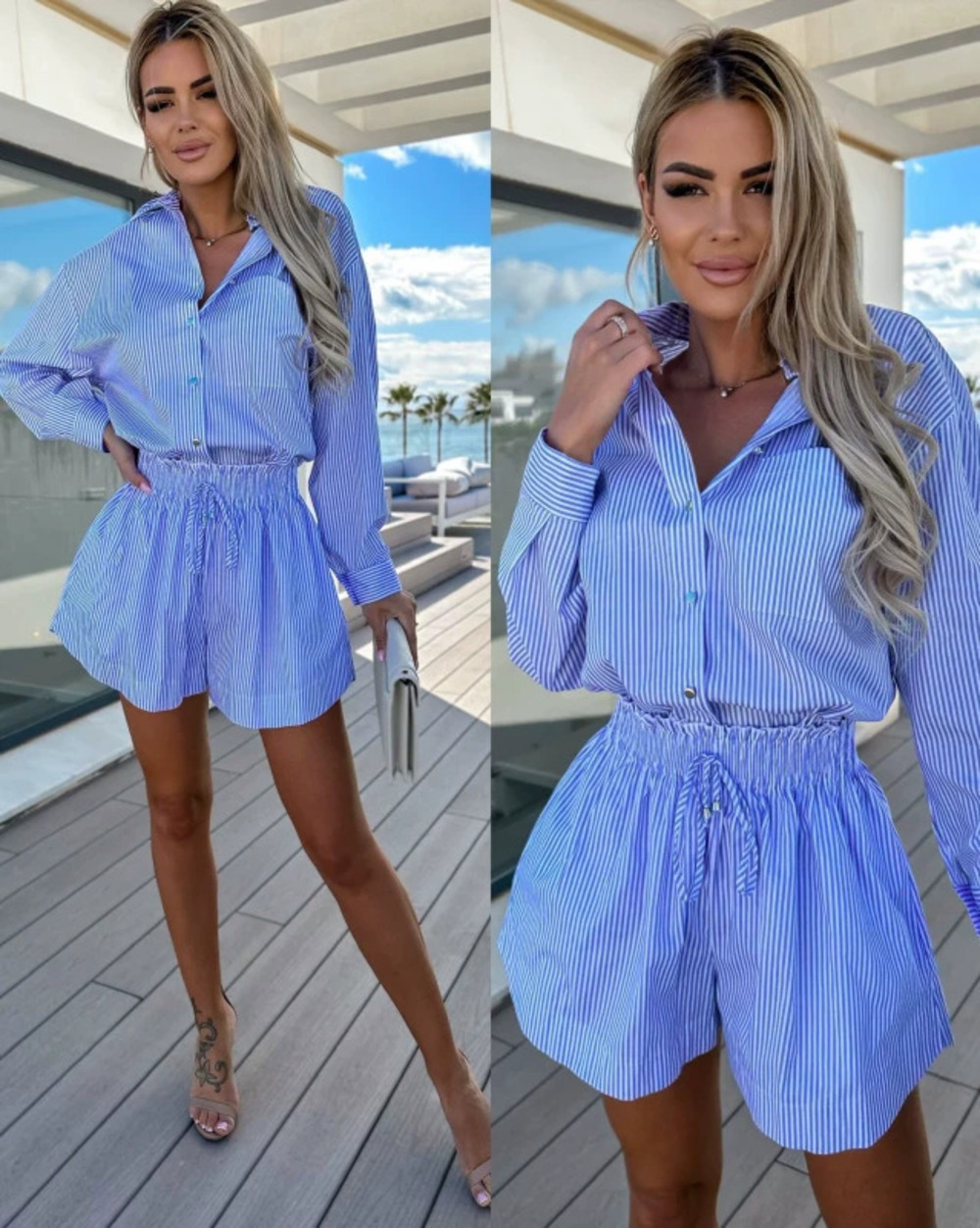 ZARA Casual Fashion Striped Shirt and Shorts Set